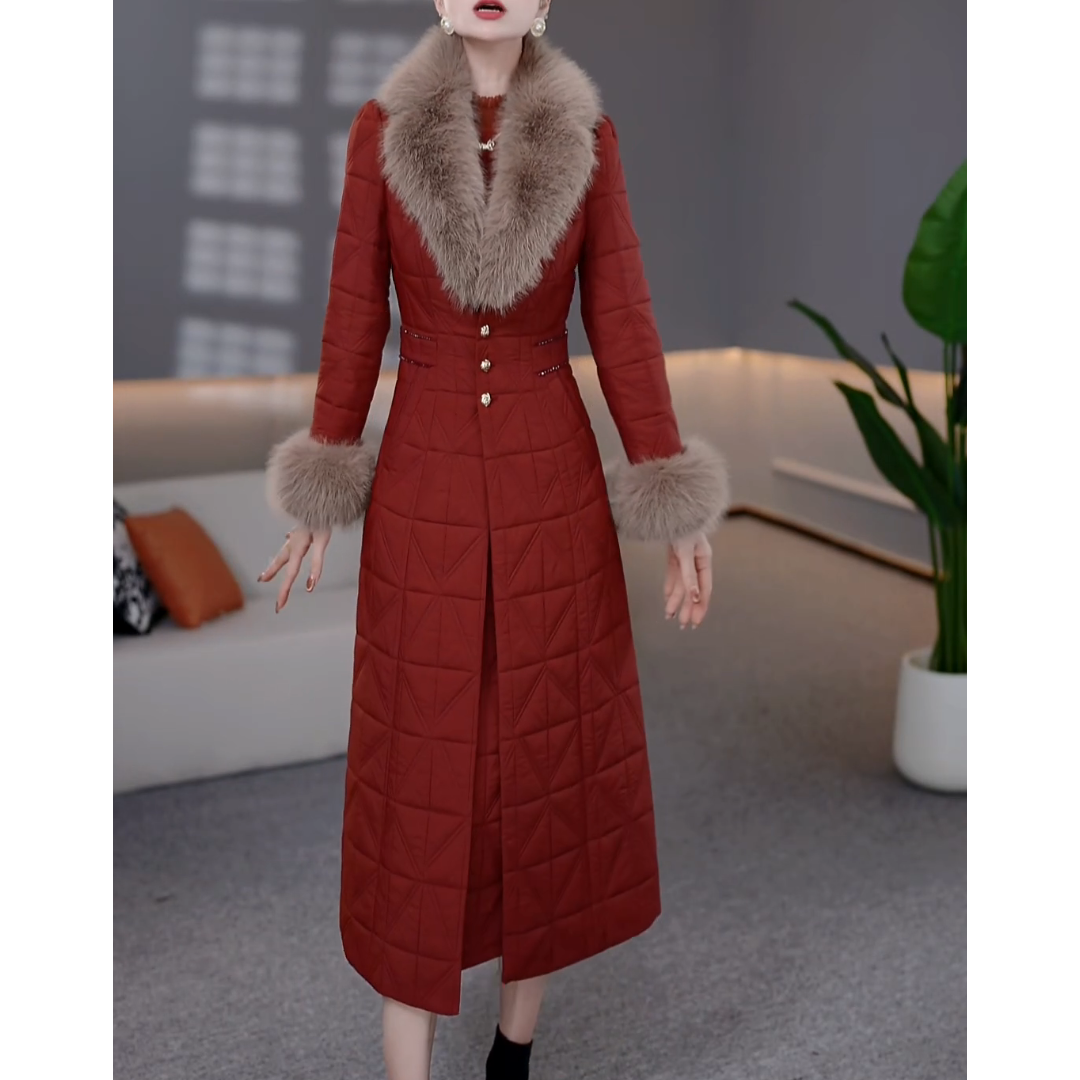 轻奢贵气毛领加棉套装2025冬季新款女士高雅显瘦大衣连衣裙两件套