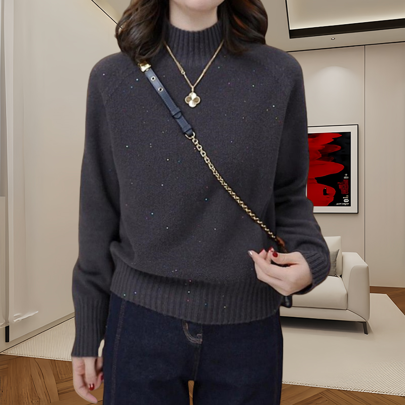 2026新款春秋气质圣诞红百搭针织衫半高领亮闪满天星打底衫F8-18