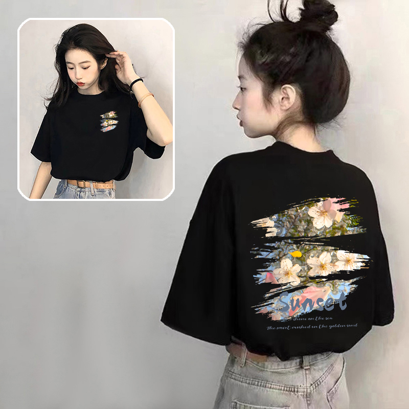 纯棉黑色短袖t恤女夏季2025新款爆款宽松大码chic高级感半袖上衣