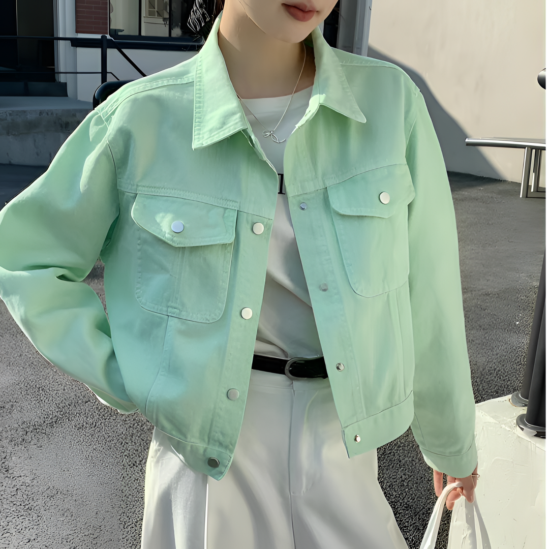 2025春秋新款韩系休闲风Polo领彩色百搭牛仔外套女气质春季外套女