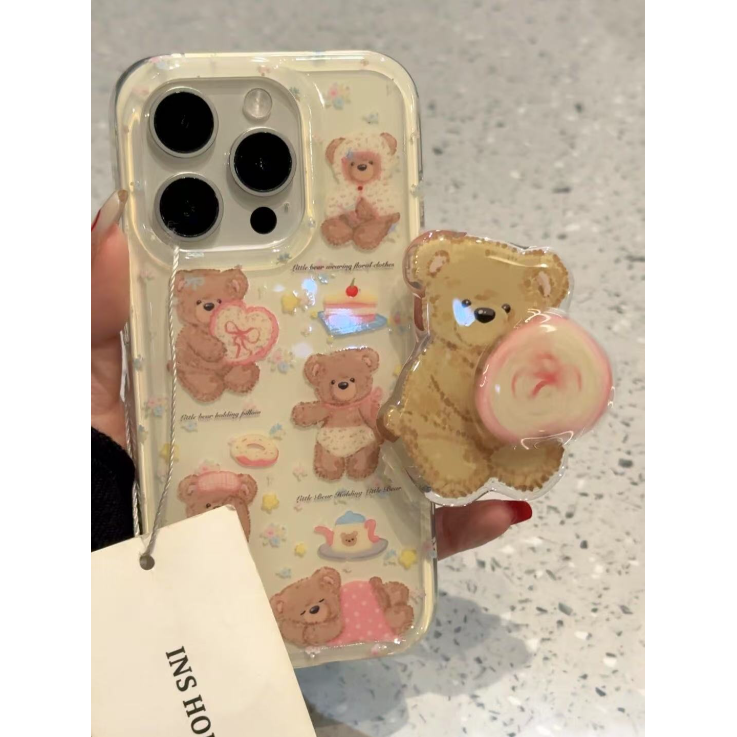 旋转爱心小熊适用苹果手机壳华为vivo小米荣耀oppo红米全包可爱女