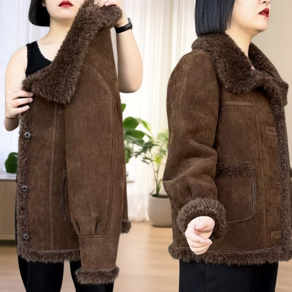 冬季新款时尚简约加厚皮毛一体外套