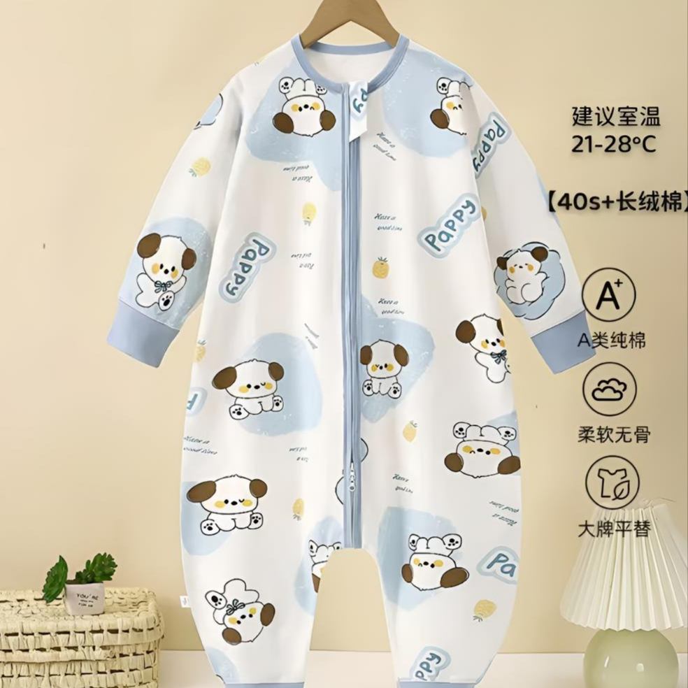 100%纯棉睡袋宝宝连体衣四季款中小童爬服小孩宝宝睡袋秋冬防踢被