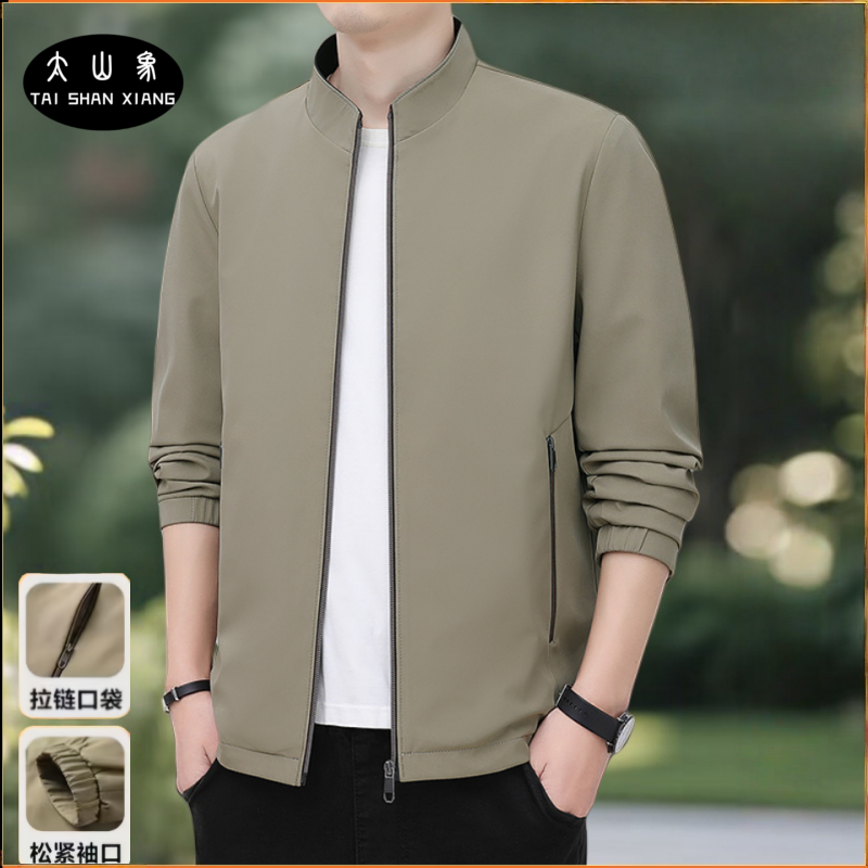 春秋新爆款男士立领商务休闲夹克办公宽松爸爸装外套中老年上衣装