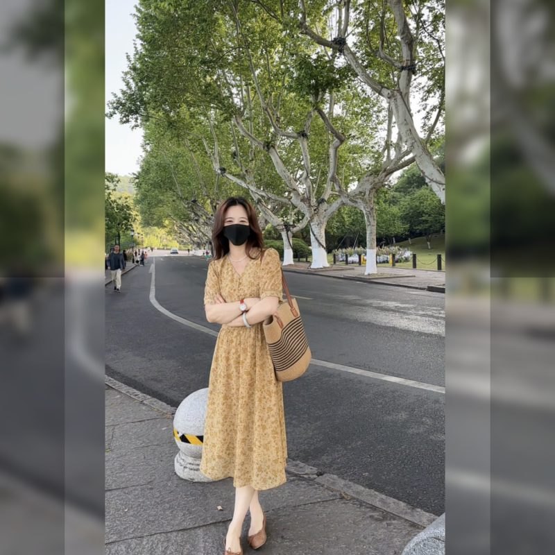 【玫瑰故事】小个子碎花连衣裙洋气收腰显瘦遮肚子法式裙子067