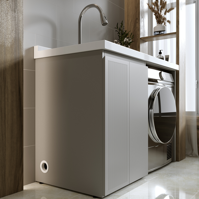 【OULIN欧琳】烤漆不锈钢阳台洗衣机一体柜洗衣柜伴侣组合洗衣池