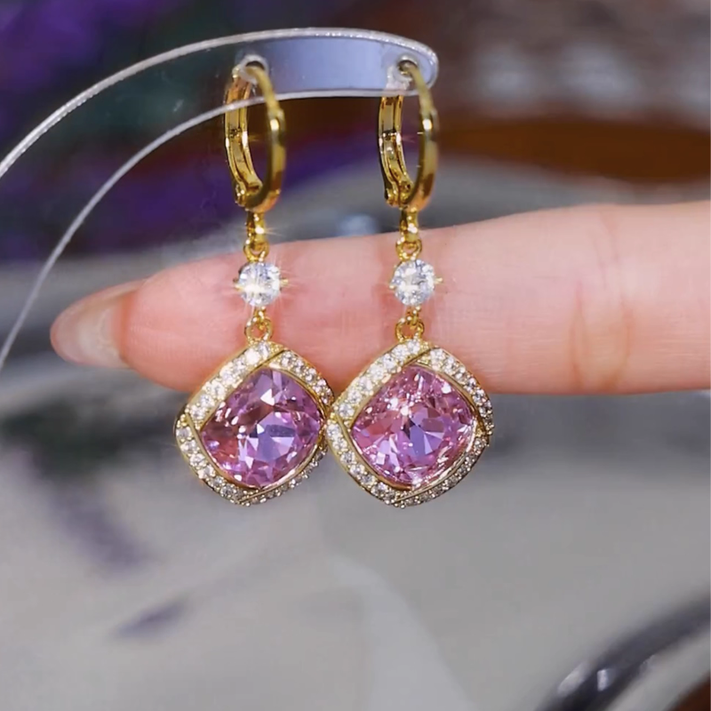 合金耳饰 轻奢时尚紫色几何耳环菱形耳坠2025新款耳饰百搭耳扣女