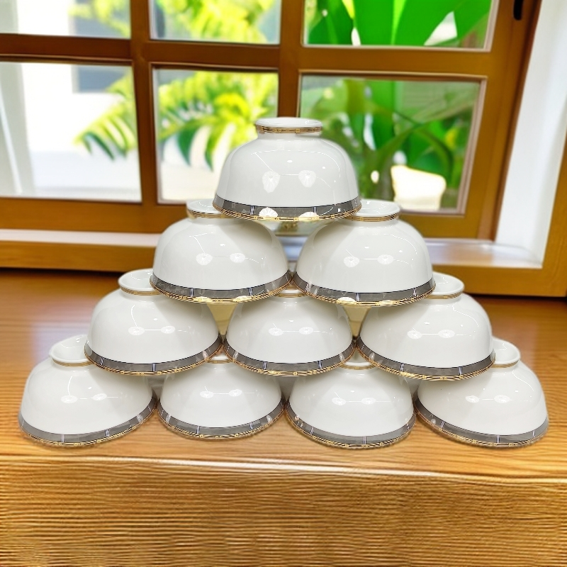 【新疆包邮】5.5寸陶瓷金边高脚汤饭碗10只（14cm)