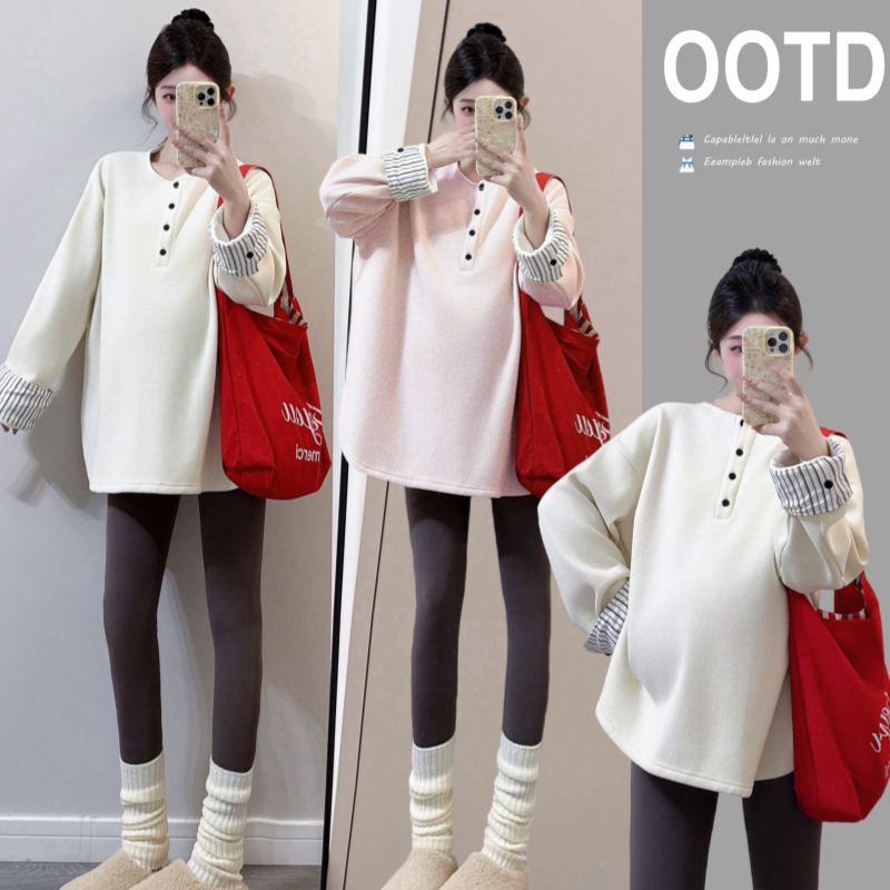 孕妇上衣2025新款秋冬长袖外穿宽松显瘦加厚中长款百搭孕妇装