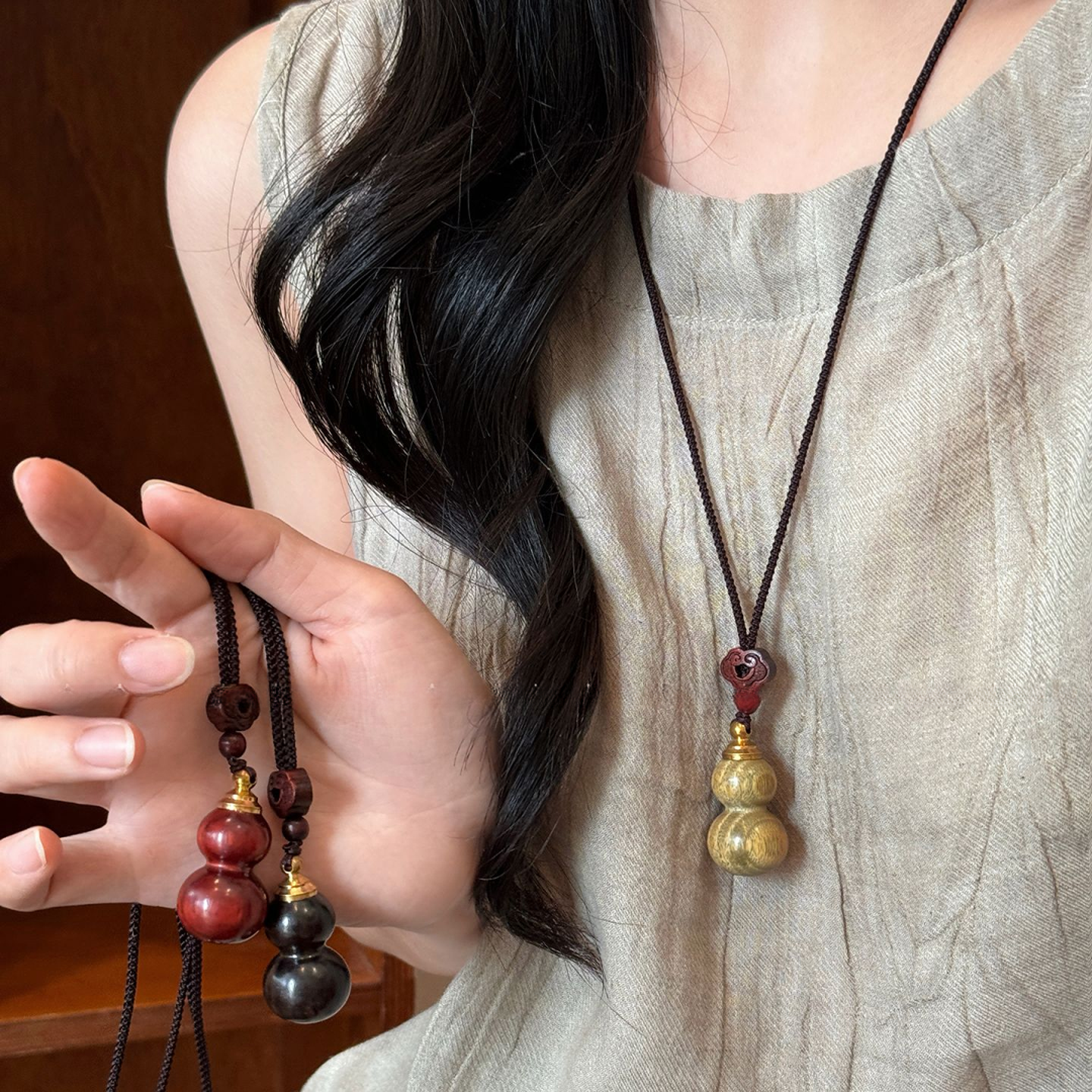 非金属棉绳项链 福运葫芦 新中式国风吊坠项链女民族风长款毛衣链