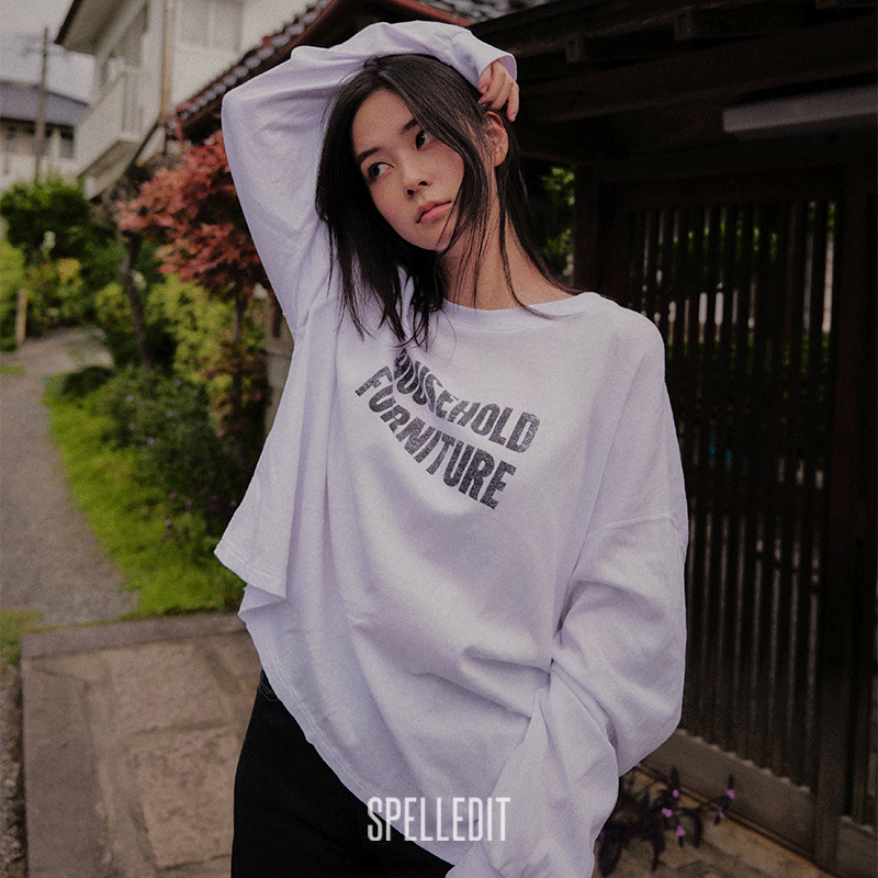 SPELLEDIT2025年冬季新品HouseT恤复古字母印花长袖棉质上衣女