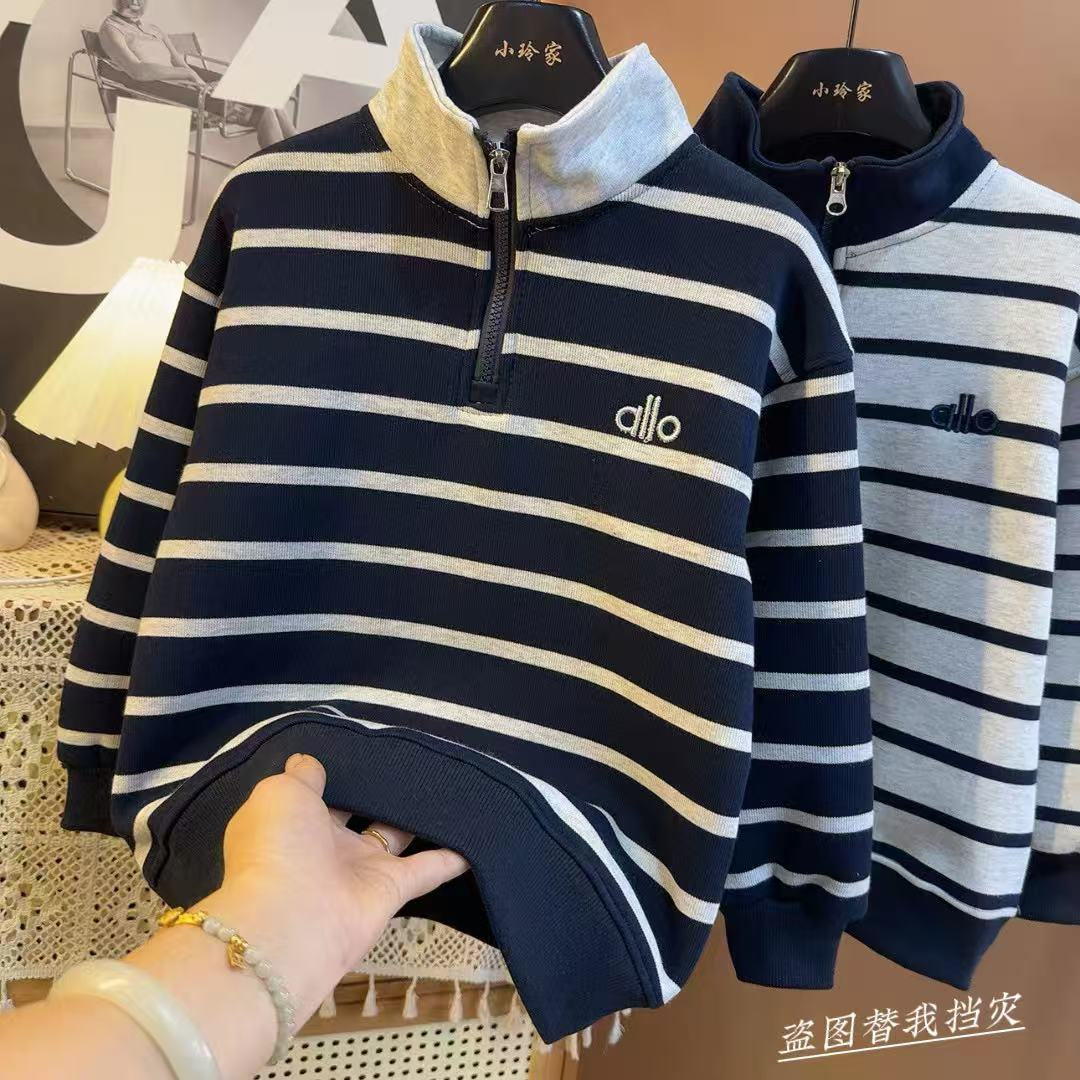 【加绒/不加绒】超洋气立领条纹设计潮酷中大童上衣百搭卫衣9596