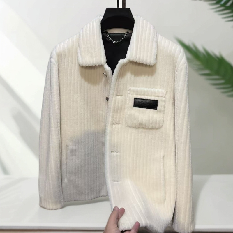 【高奢】男士冬季新款翻翻领100%羊毛暗纹理保暖外套商务休闲9815-3