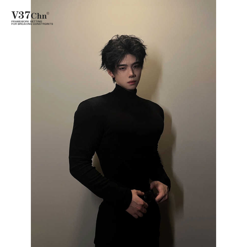 黑色半高领德绒打底衫男秋冬季美式潮流cleanfit长袖t恤保暖卫衣