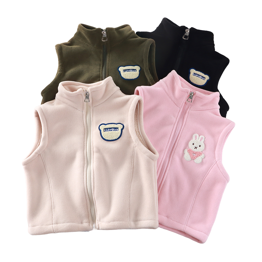 儿童新款奥粒绒开衫刺绣马甲加绒外穿洋气加厚保暖立领秋冬季坎肩