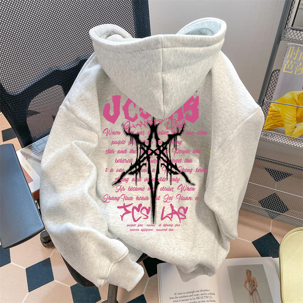 特大码300斤潮牌连帽卫衣冬季印花简约百搭复古加厚休闲男款外套