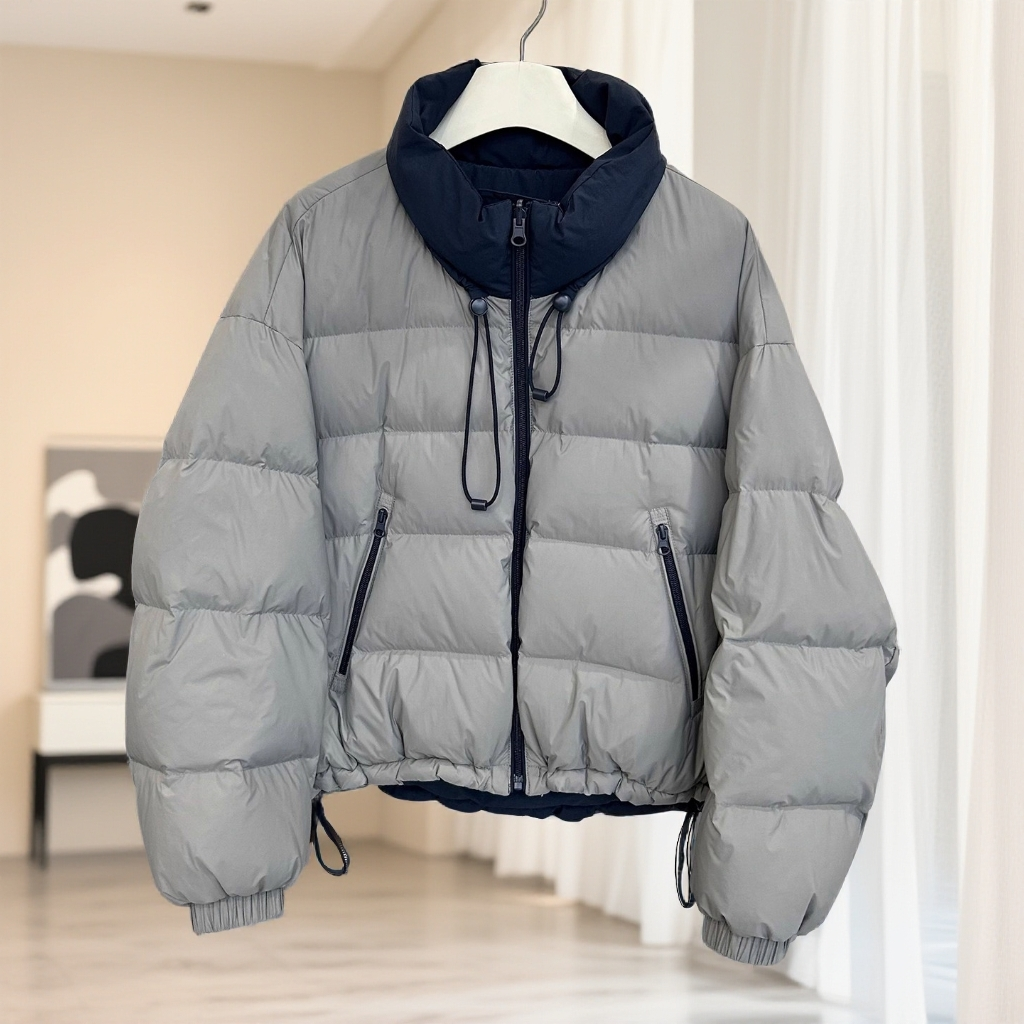 韩系撞色拼接立领棉服女冬2025新款设计感小个子短款宽松加厚外套