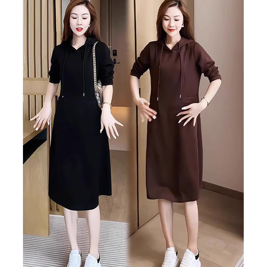 休闲连帽卫衣连衣裙女士2024年春秋季长袖新款时尚洋气显瘦中长裙