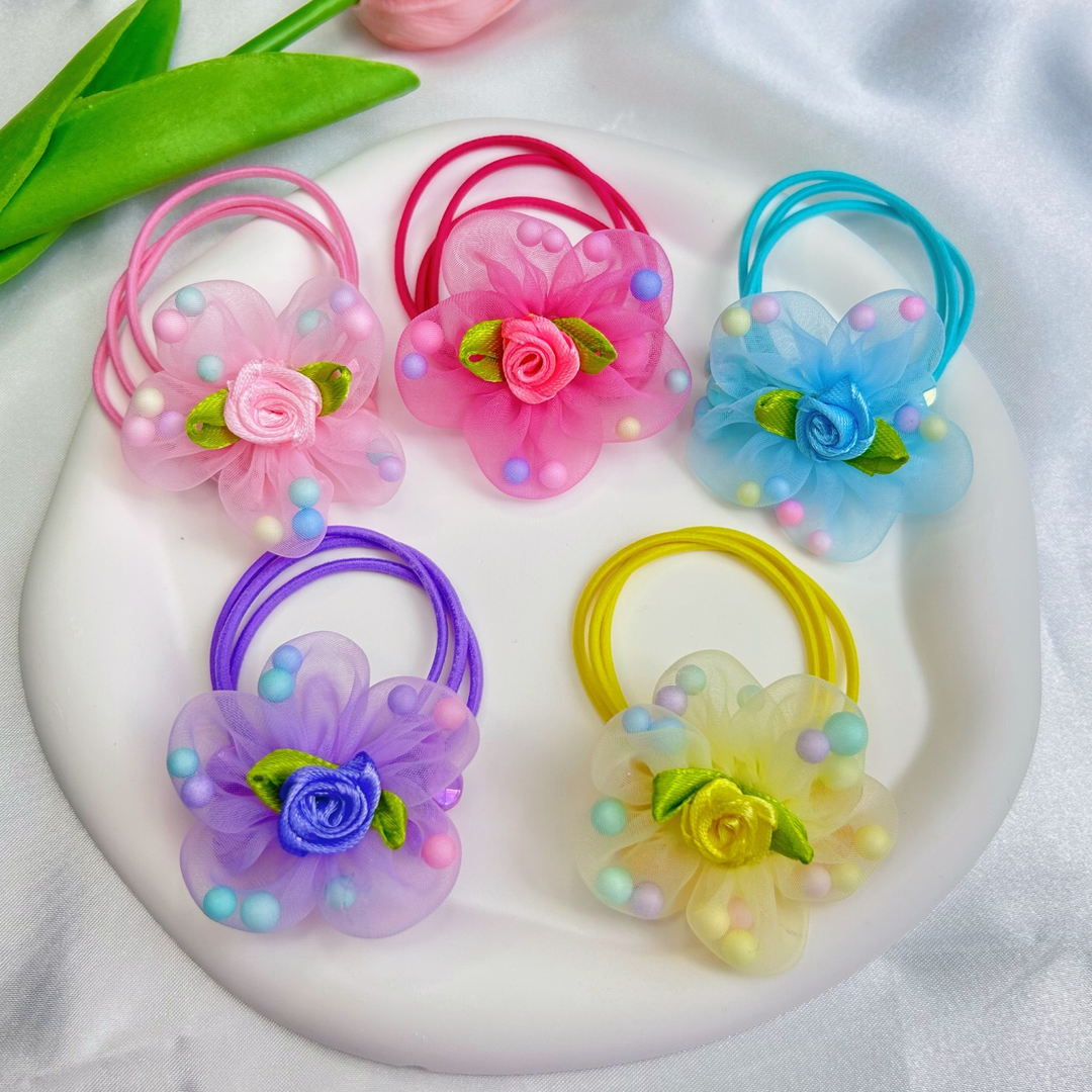 儿童仙女花朵头绳公主发饰扎马尾丸子头发圈流行发绳表演跳舞