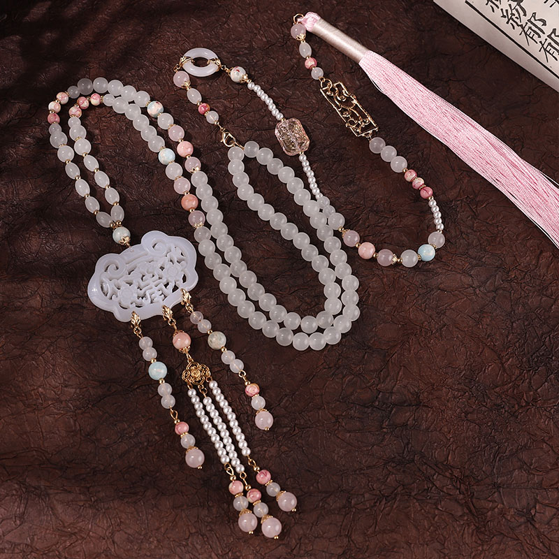 合金铅玻璃吊坠 汉服璎珞明制长流苏背云明制马面项链古风配饰