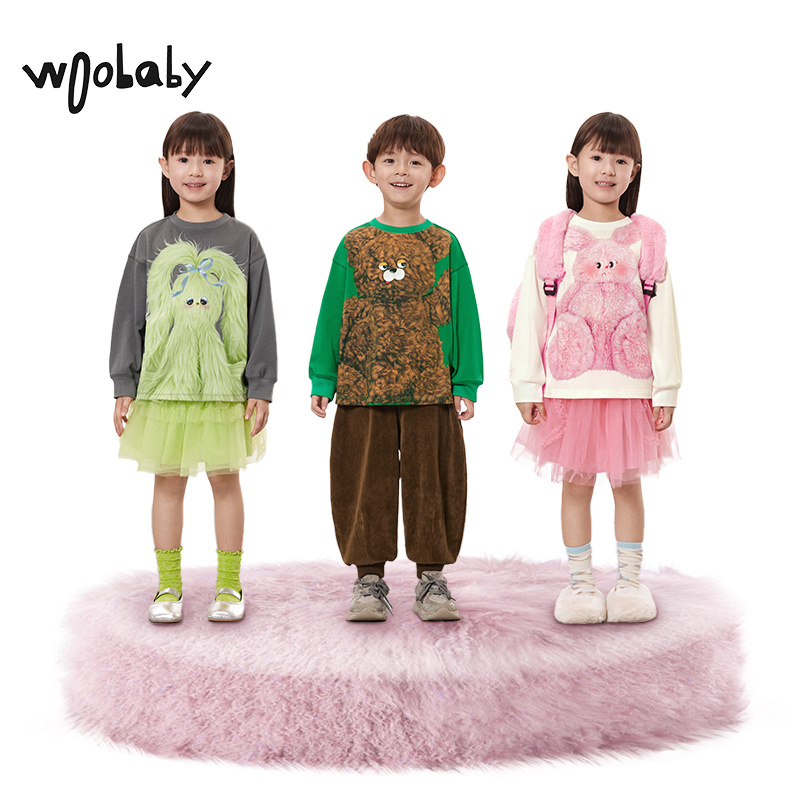 WB【纯棉】woobaby儿童长袖T恤男童女童秋冬新品纯棉亲子装