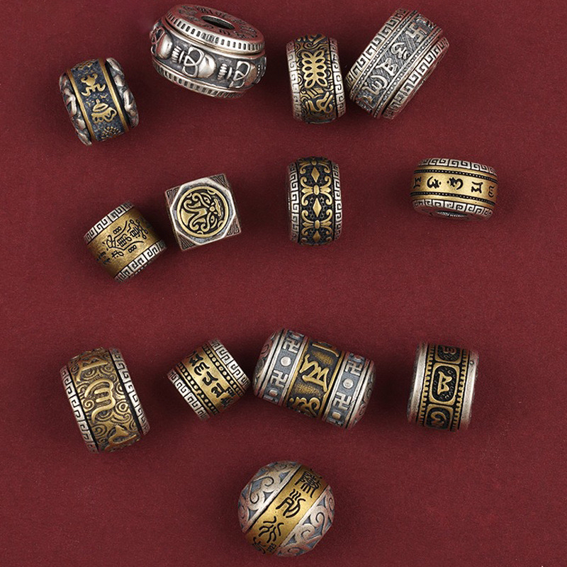 六字真言鼓珠复古藏式文玩手串隔珠桶珠可转动DIY编织配件