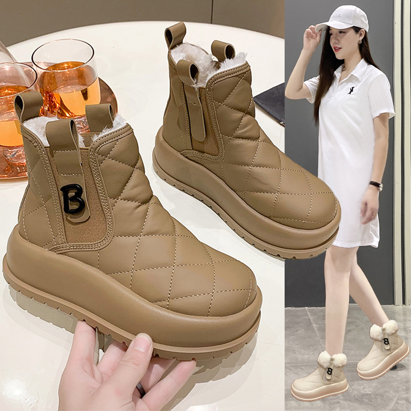 时尚休闲短筒雪地鞋加绒保暖高帮东北大厚底韩版冬季加厚雪地靴女