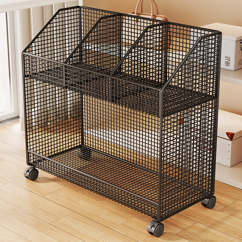 书架桌下置物架书桌旁书柜可移动收纳柜简易铁艺储物箱书本收纳盒