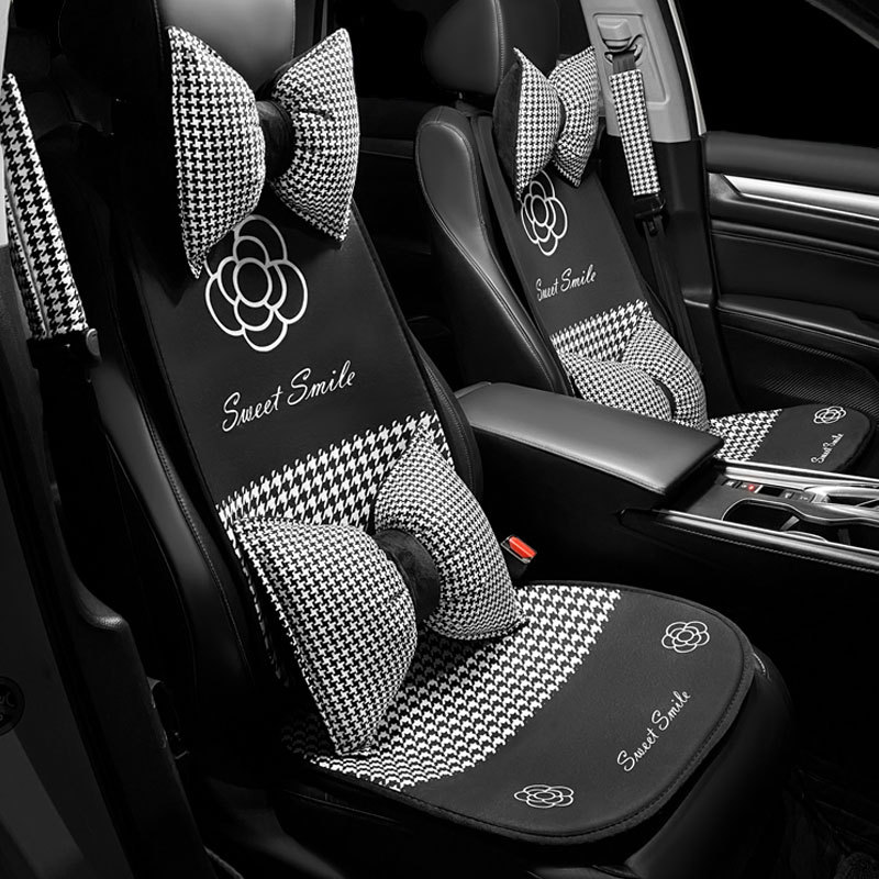 汽车坐垫四季通用单片夏季亚麻ins网红菱格车内后排座椅垫子女士