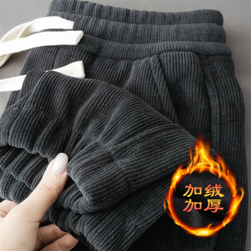 加绒灯芯绒裤子男春秋款潮牌重磅宽松大码长裤秋冬垂感直筒休闲裤