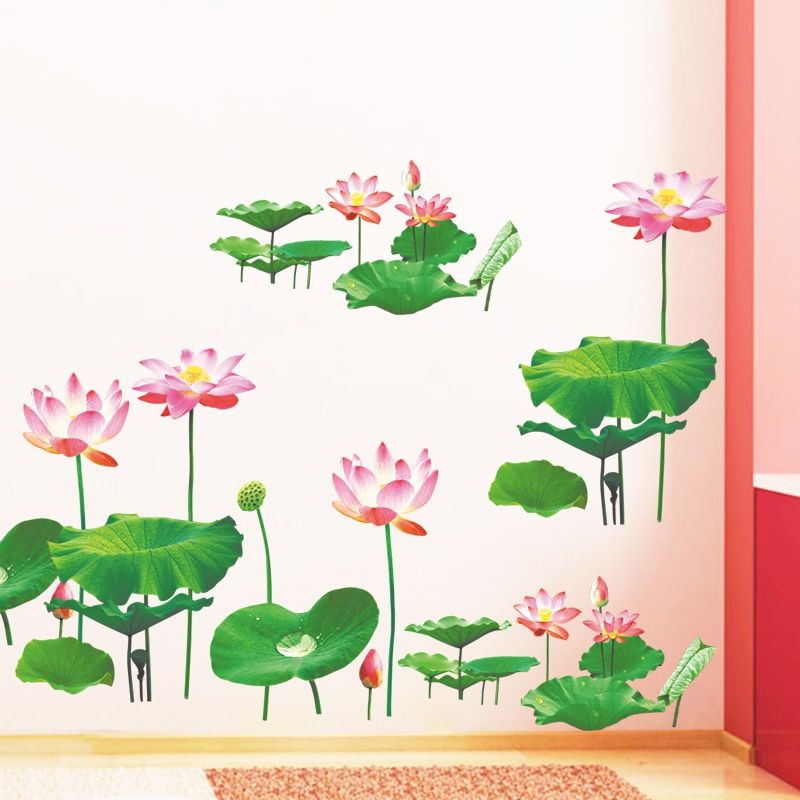 墙贴温馨立体荷花防水壁纸自粘墙纸卧室客厅背景墙装饰画贴画贴纸