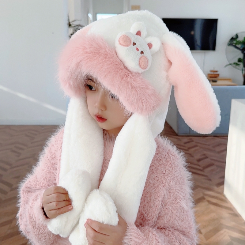 耳朵会动宝宝帽子围巾一体帽冬季加厚防风保暖可爱小女孩帽子宝宝