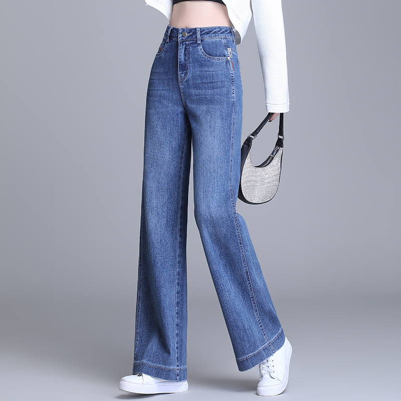 正品牌2025秋季新款女装高腰直筒窄版阔腿裤春秋牛仔裤子加长显瘦
