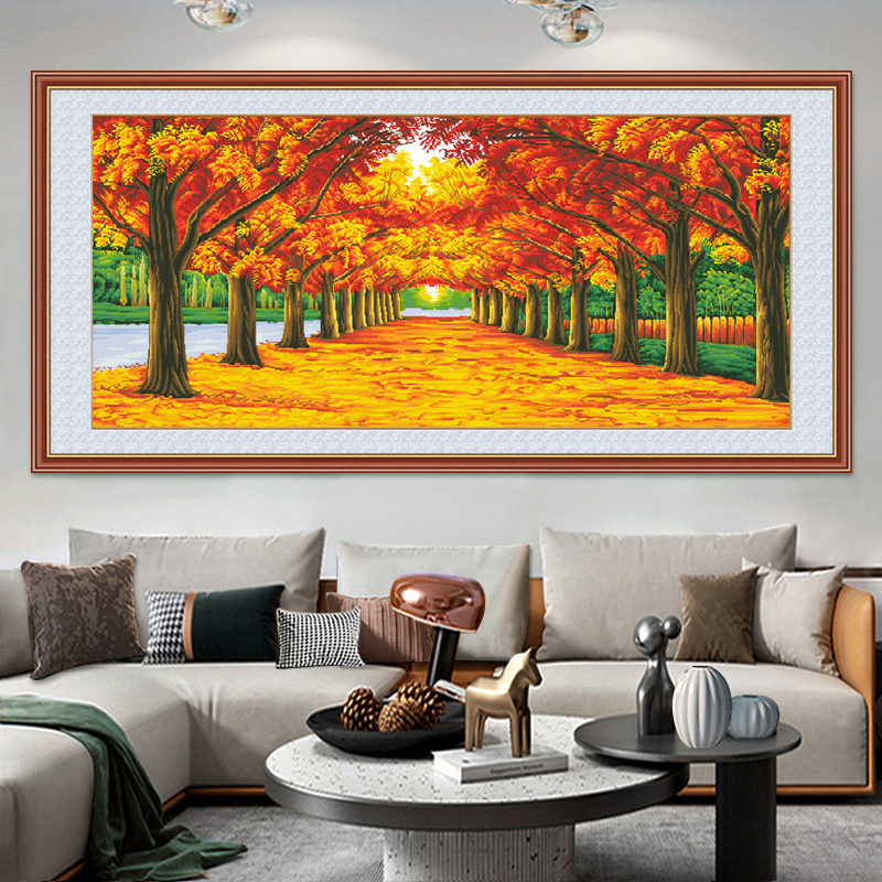 珍藏版黄金满地十字绣客厅卧室风景金色大道招财进宝蒙娜丽莎正品