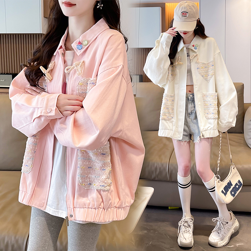 复古翻领外套少女春秋装2025新款初中高中学生宽松休闲慵懒风夹克