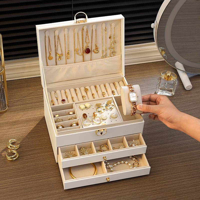 轻奢首饰收纳盒多层大容量耳环耳钉耳饰项链戒指高档饰品盒新款
