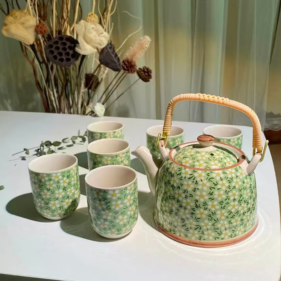 中式提梁壶陶瓷家用小清新茶具泡茶壶带过滤网餐厅水壶民宿单壶杯