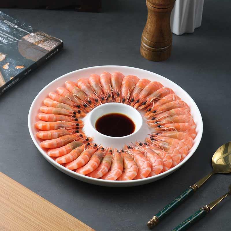 纯白陶瓷吃饺子盘酒店家用餐盘带醋碟精致简约虾盘寿司盘网红