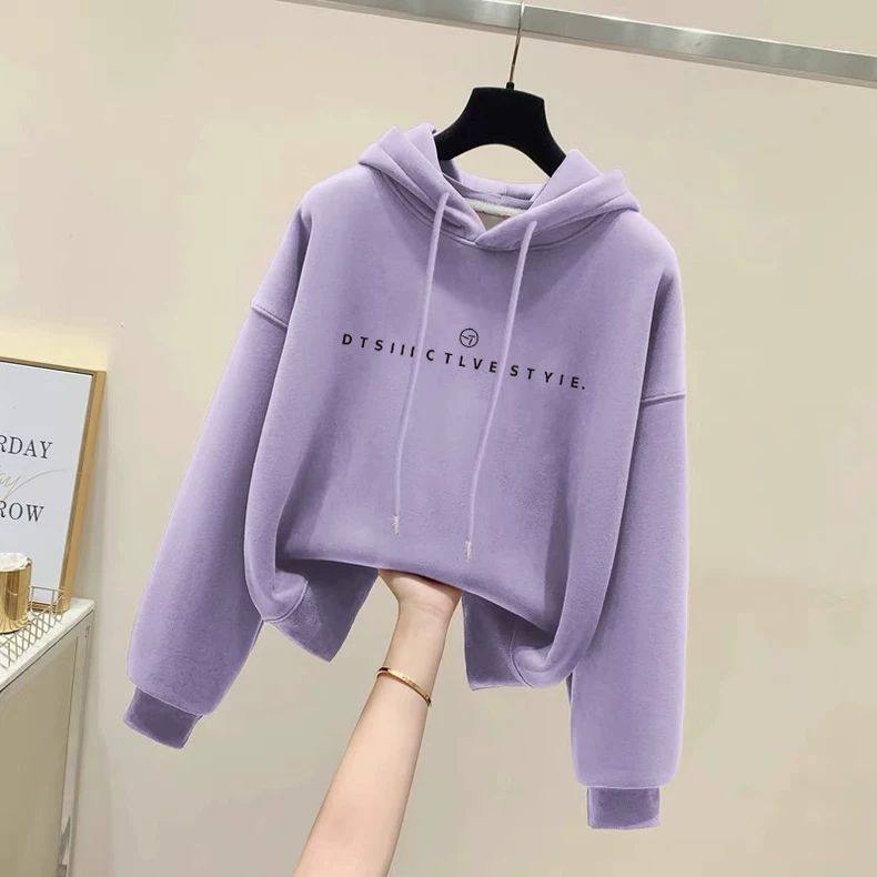 设计感小众秋冬新款2025加绒加厚套头连帽卫衣女短款宽松韩版外套