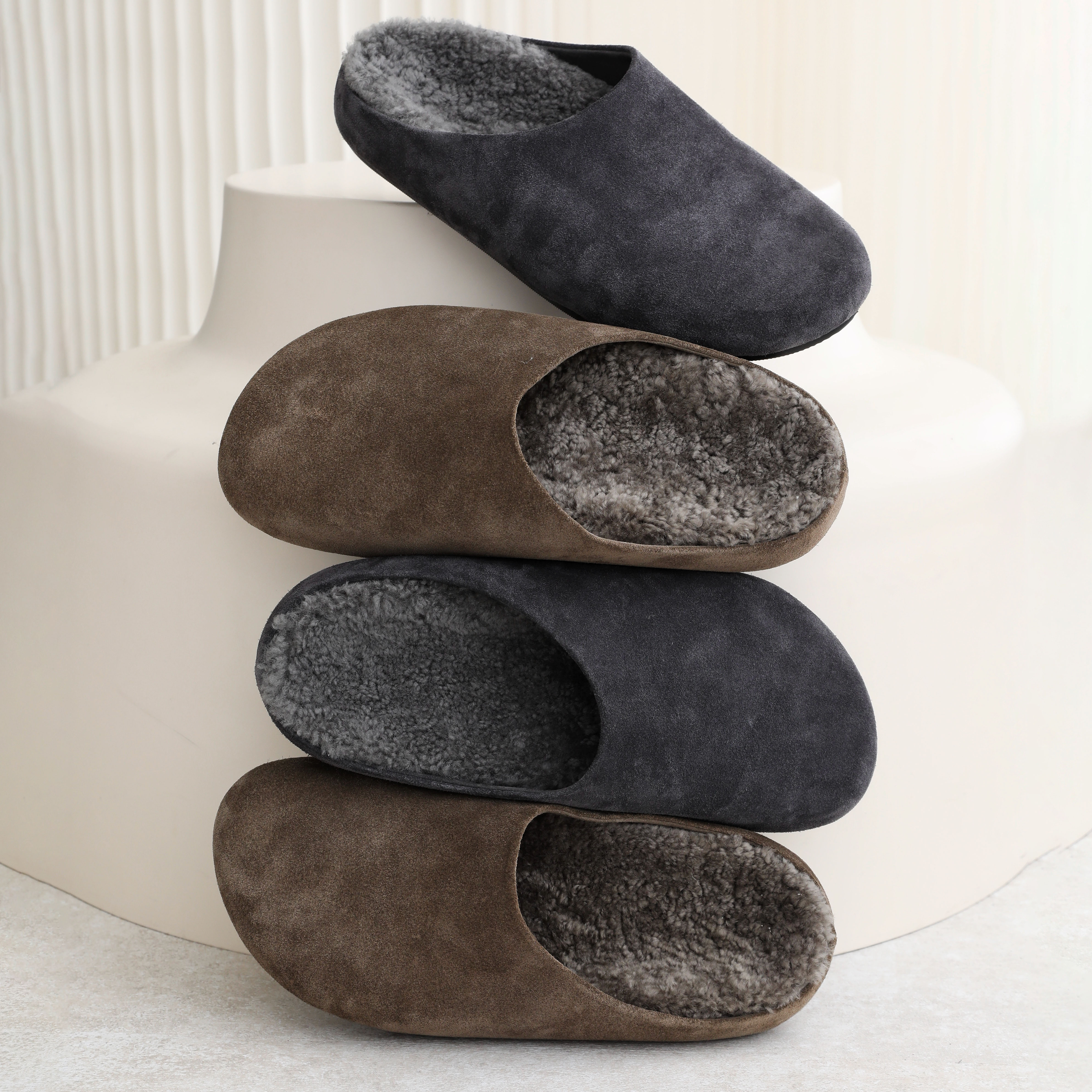 复古row家毛毛勃肯拖鞋女厚底保暖包头半拖女懒人拖秋冬季