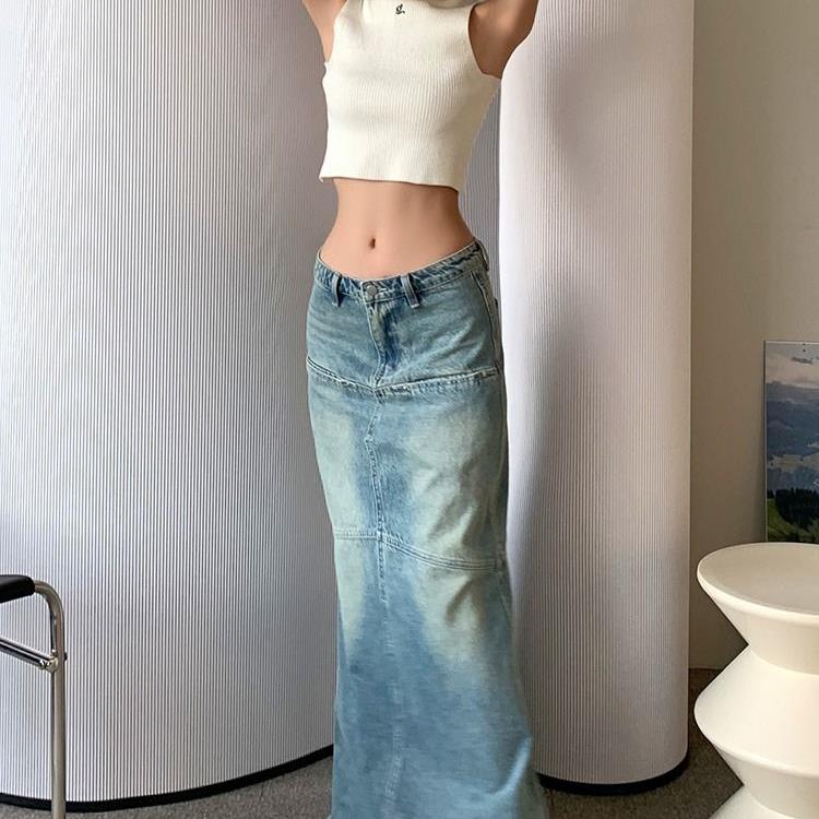 高腰显瘦牛仔半身裙女秋冬季港风潮牌大码胖mm包臀鱼尾裙水洗长裙