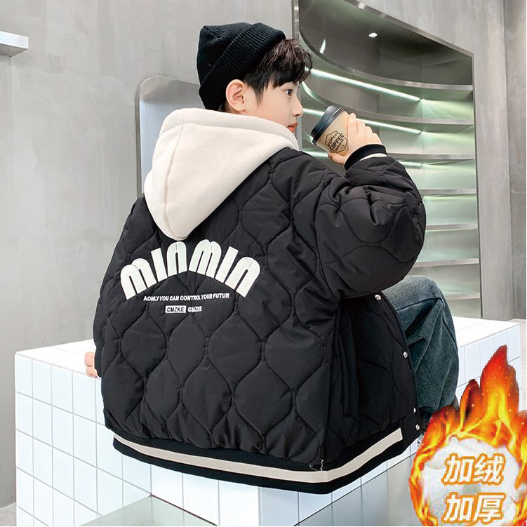 男童加绒外套冬装棒球服2025新款中大儿童加厚棉衣男孩洋气派克服