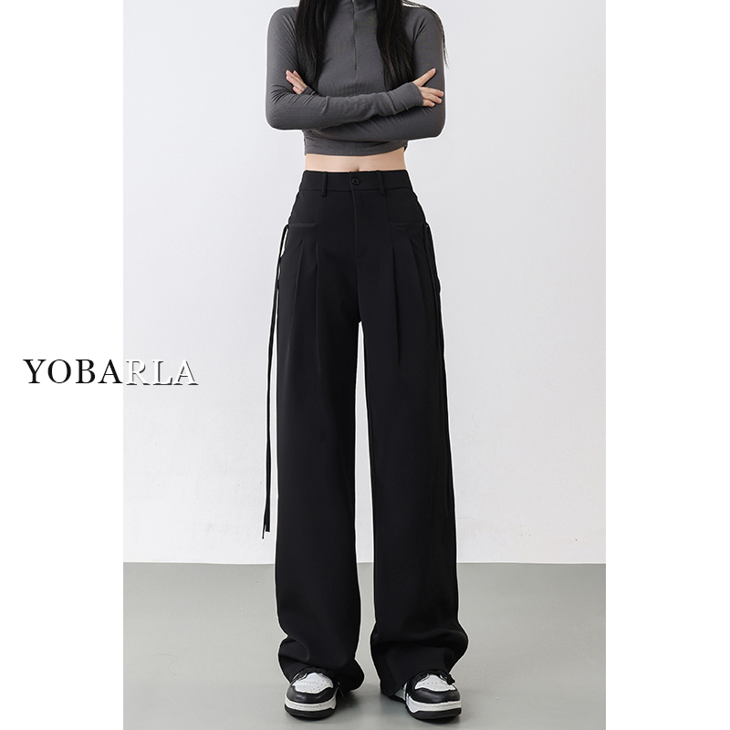 黑色直筒休闲裤女高腰秋冬新款大码宽松遮肚显瘦梨形身材阔腿裤子