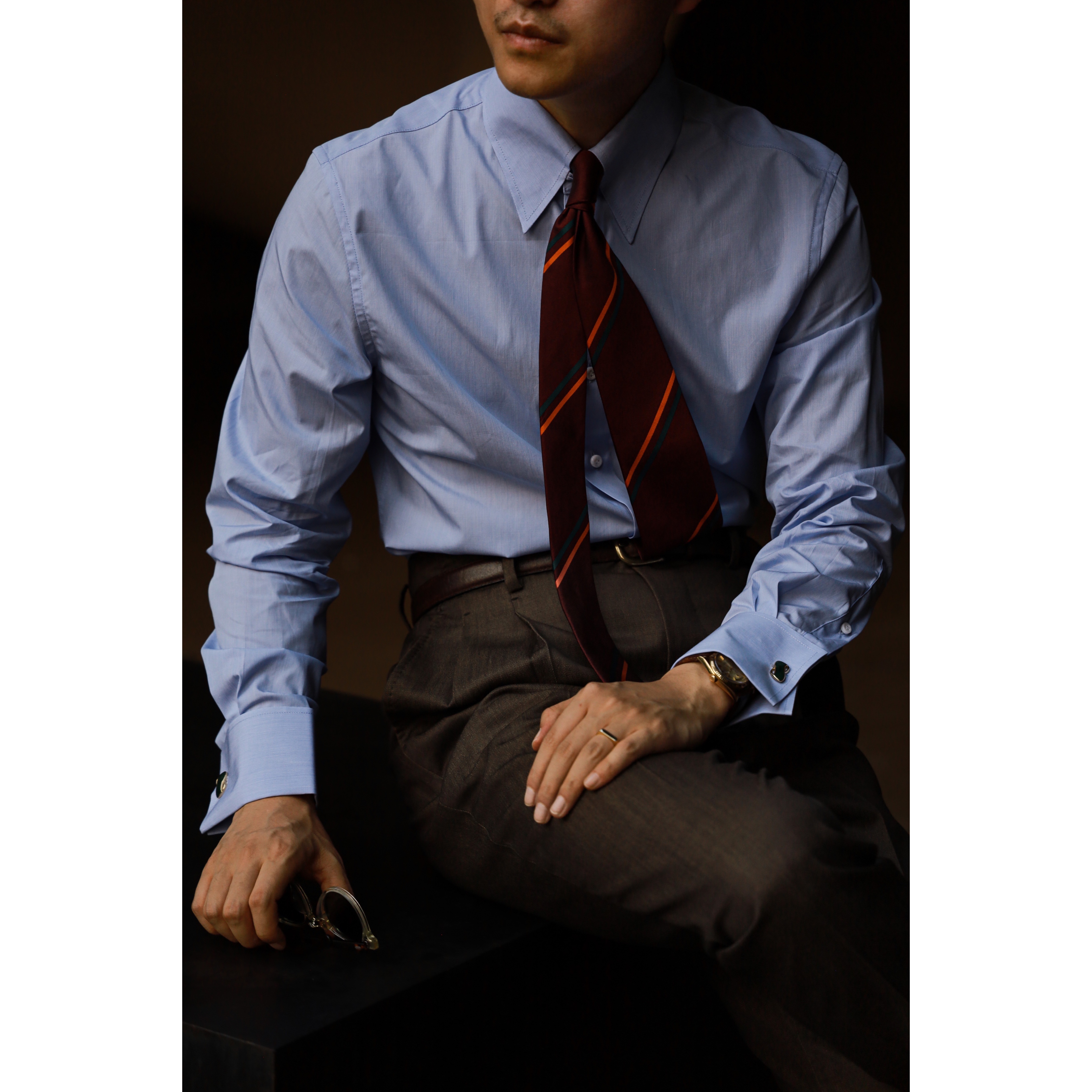 UGENTLE男装品牌 海洋蓝全棉面料  饰耳领法式袖意式绅士商务衬衫