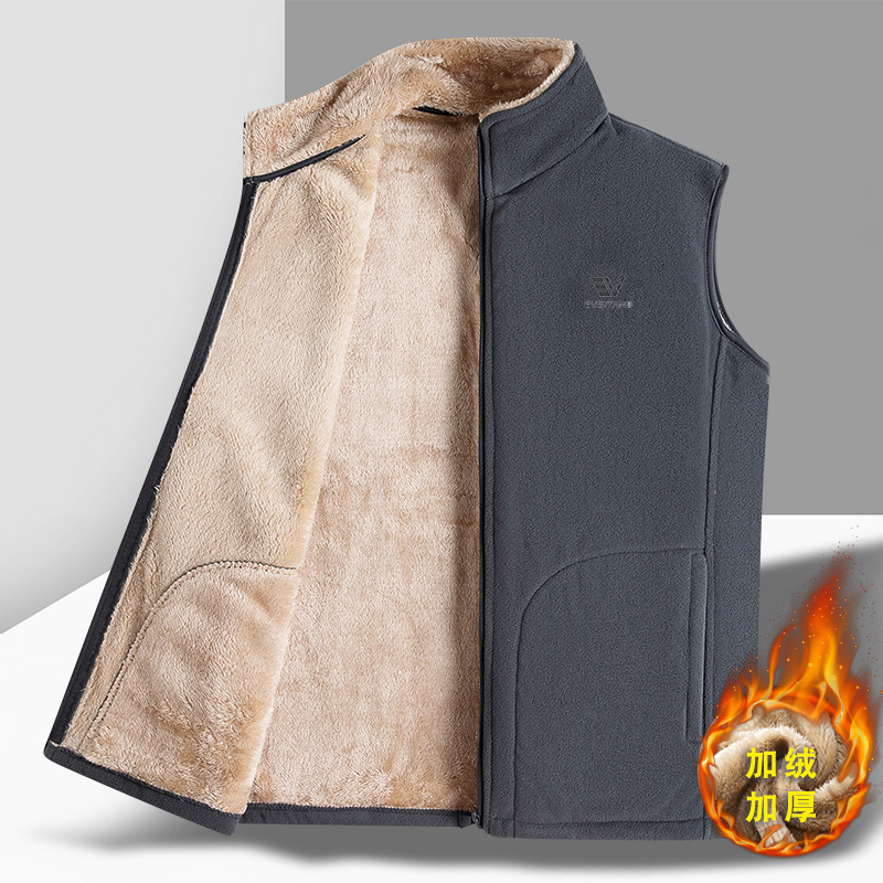秋冬男士加绒保暖马甲中老年人爷爷坎肩背心爸爸装摇粒绒无袖外套