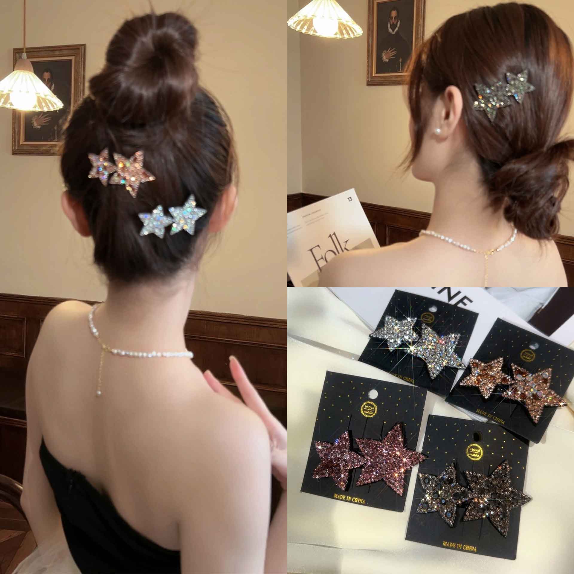 韩版水钻五角星刘海夹碎发夹星星侧边夹女发饰鸭嘴夹BB夹头饰发卡