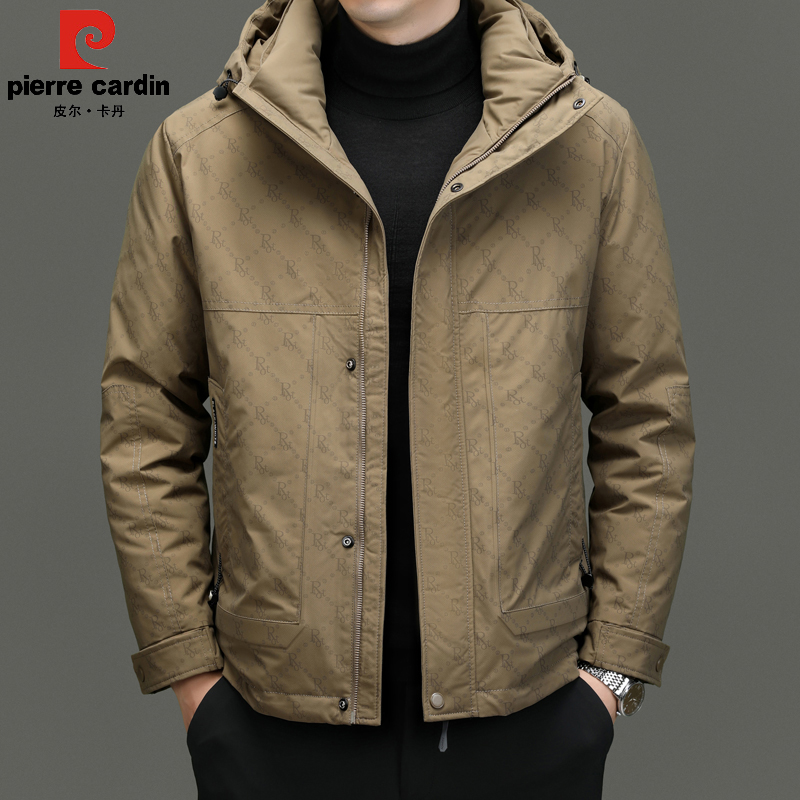 皮尔卡丹高端羽绒服男士短款连帽冬季新款白鸭绒加厚保暖时尚外套