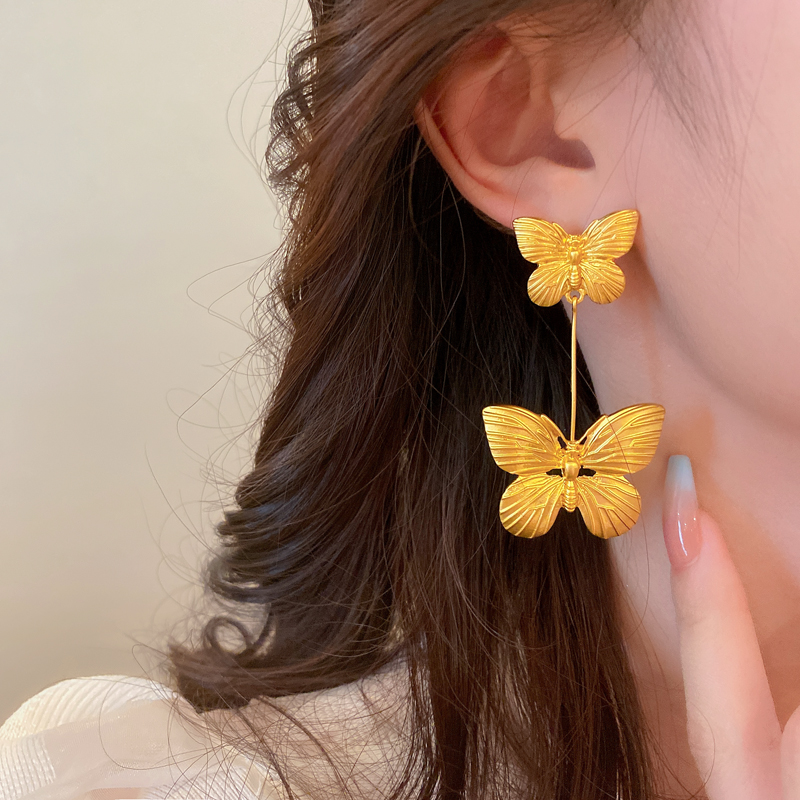 合金耳饰 金色蝴蝶耳钉女小众设计感夸张耳环轻奢高级感耳饰231