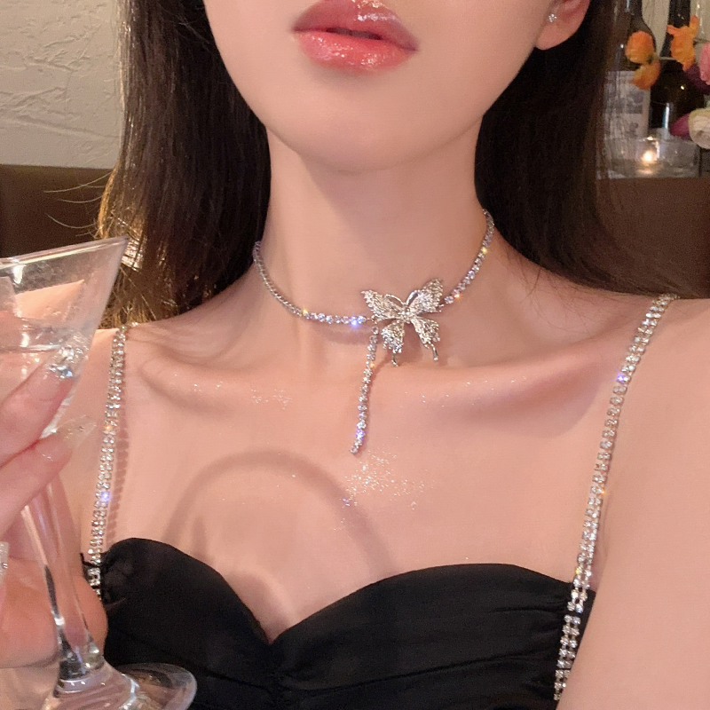 合金合成锆石项链 闪钻蝴蝶项链轻奢小众设计高级感锁骨链颈链488