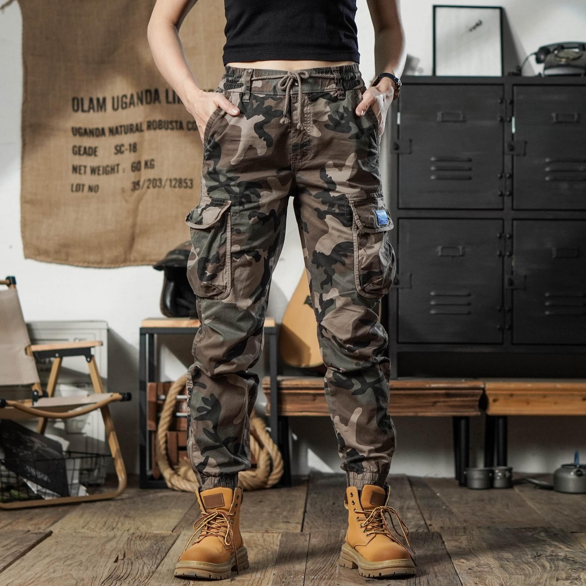 冬季加绒工装多口袋迷彩裤男士工装裤水洗百搭耐磨休闲裤美式复古